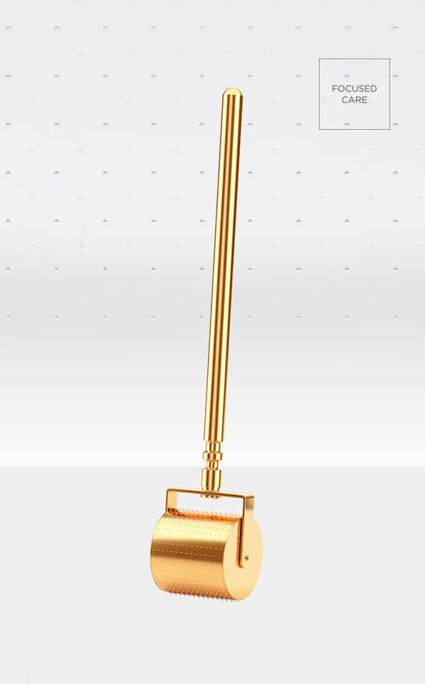 Ihon kosmeettinen mikroneulausrulla tuotteiden imeytymisen tehostamista varten.